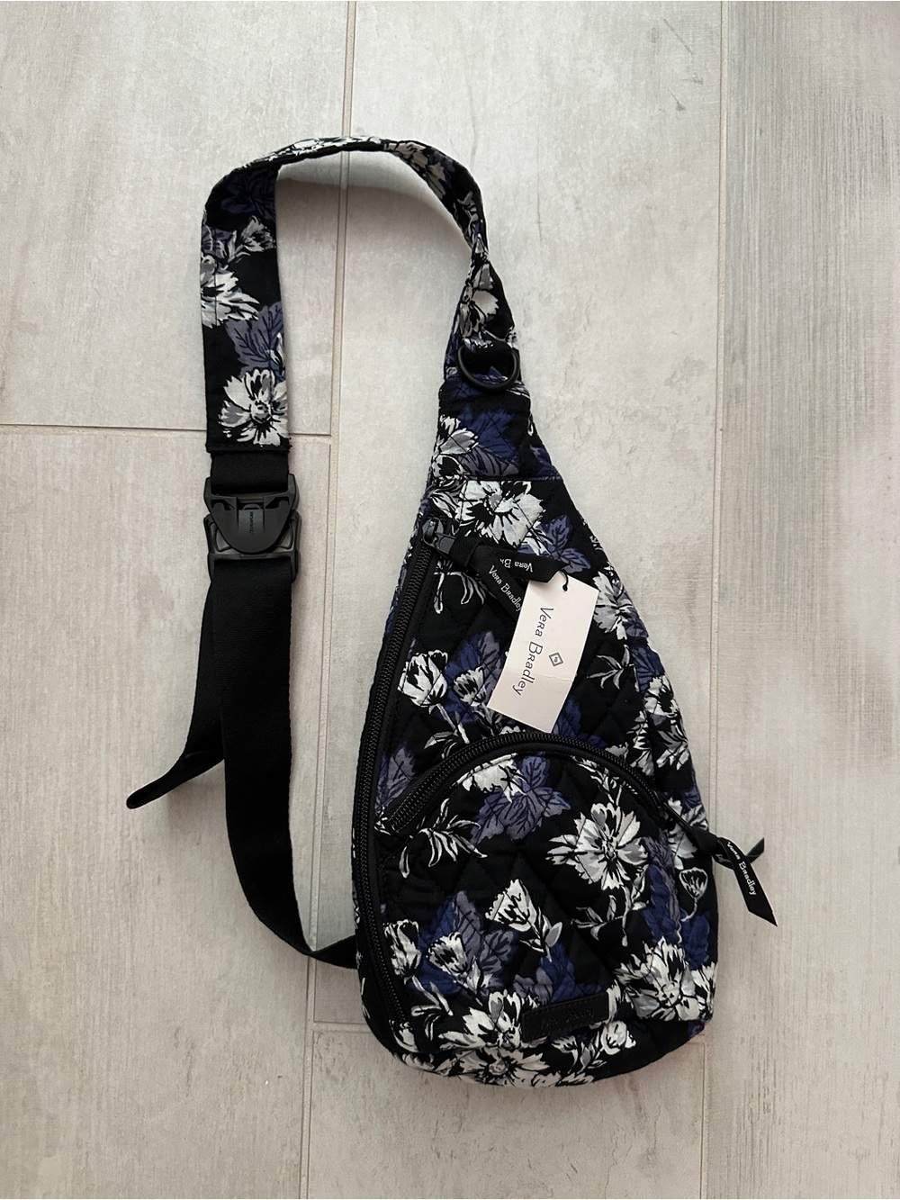 Vera Bradley Navy Black White Floral Sling Bag